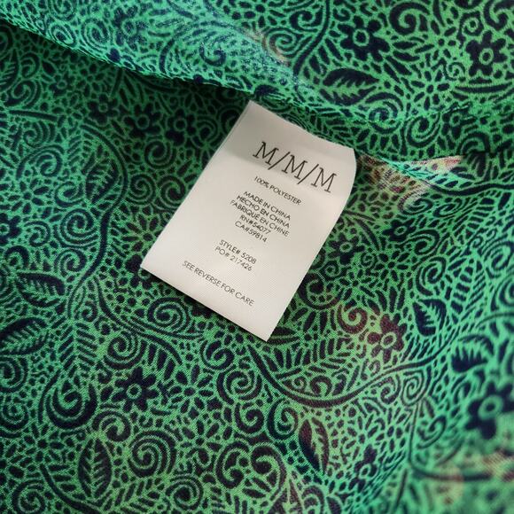 Cabi Floral Long Sleeve V-Neck Sheer Work Blouse Green Career Wear Size Medium - Picture 10 of 11